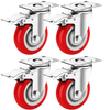 Ruedas giratorias con placa de PU roja de bloqueo doble de seguridad resistente