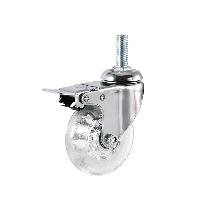 Ruote da 2 pollici Ruota in cristallo trasparente PU con freno Maniglia per armadio universale multi-specifica 